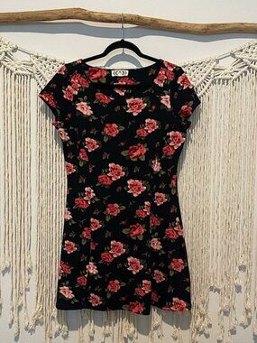 Pink Rose Floral Mini Dress Size L